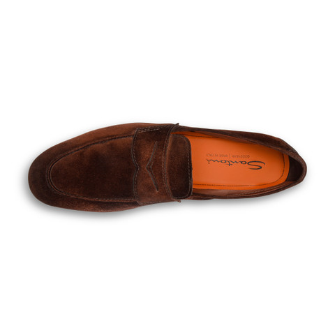 Men's dark brown suede Carlo penny loafer - Santoni - 5