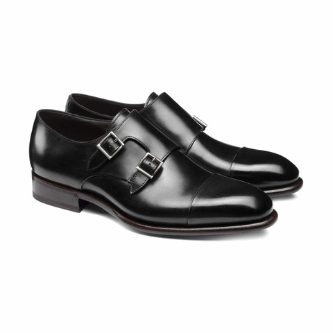 Chaussure à double boucle en cuir noir pour homme - Santoni - 5.0
