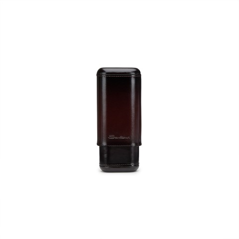 Cigar case in cedar wood covered in brown leather - Santoni - 1