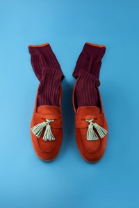 Women's orange suede Carla loafer - Santoni - editorial