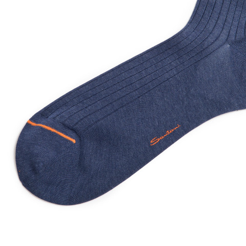 Blue Filo di Scozia mercerised cotton crew socks - Santoni - 2