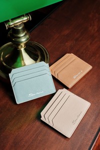 Pink tumbled leather credit card holder - Santoni - editorial