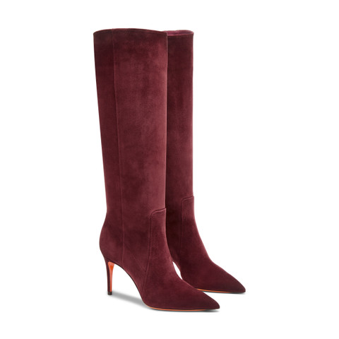 Women's burgundy suede high-heel boot - Santoni - 2