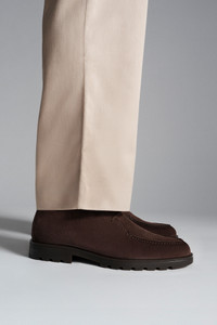 Men's dark brown suede ankle boot - Santoni - editorial