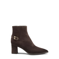 Women's dark brown suede mid-heel ankle boot - Santoni - 1