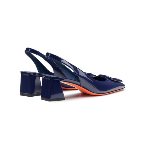 Women's blue patent leather mid-heel slingback - Santoni - 3