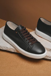 Men's dark brown tumbled leather sneaker - Santoni - editorial