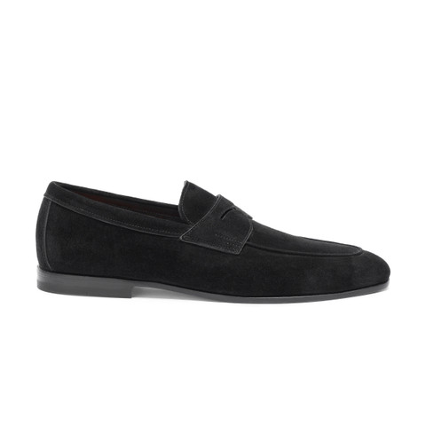Men's black suede Carlo penny loafer - Santoni - 1