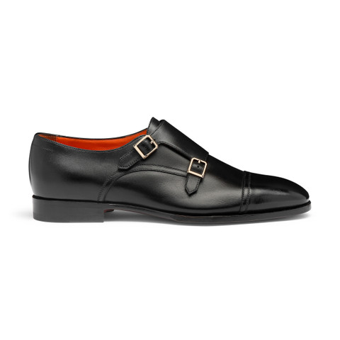 Men's black leather double monk straps shoe - Santoni - 1