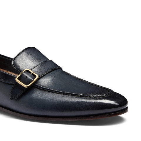 Men's blue leather single monk strap loafer - Santoni - 6