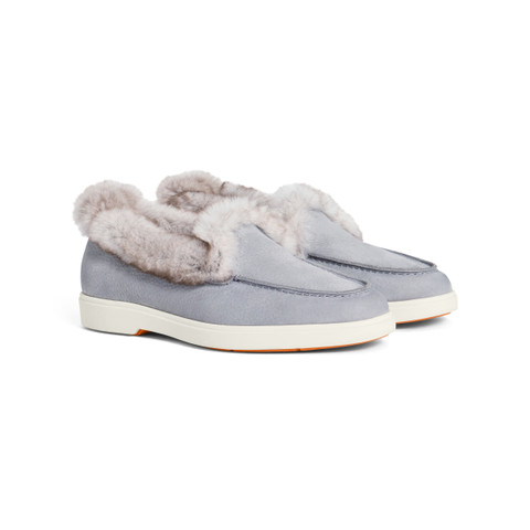 Women’s grey nubuck desert boot with fur - Santoni - 2
