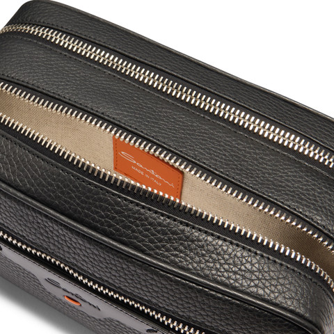 Black tumbled leather beauty case - Santoni - 5