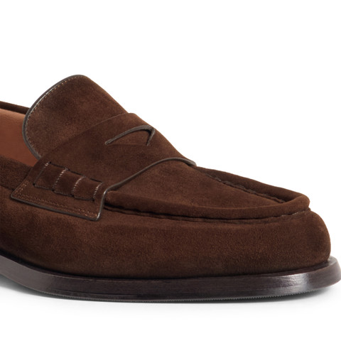 Women&rsquo;s dark brown suede penny loafer - Santoni - 10