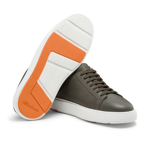 Men's green tumbled leather sneaker - Santoni - 4
