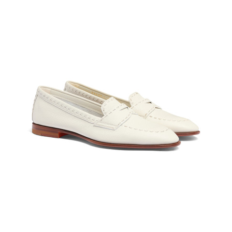 Women's white tumbled leather penny loafer - Santoni - 3