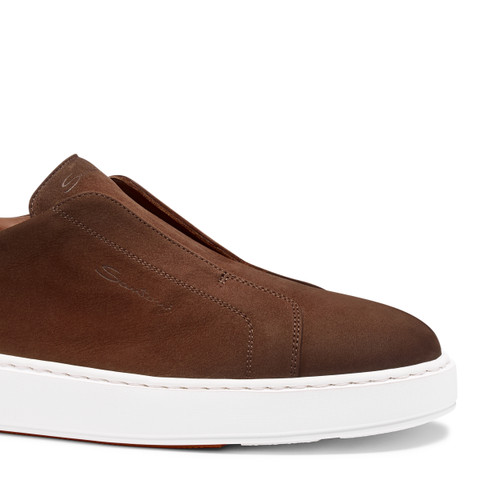 Dunkelbraune Slip-on-Sneakers für Herren aus Nubuk - Santoni - 5