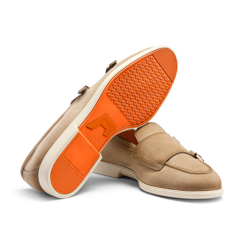 Men's beige suede double-buckle loafer - Santoni - 3