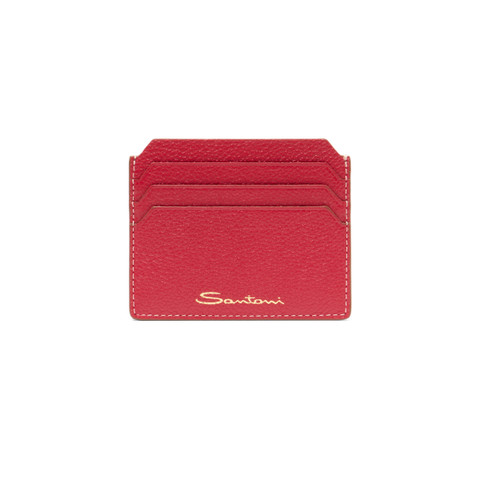 Red tumbled leather credit card holder - Santoni - 1