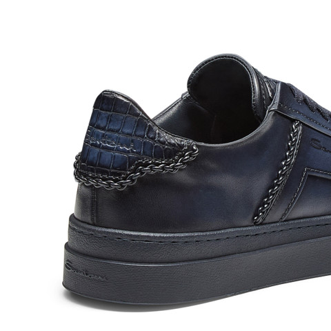 Double Buckle Sneaker de hombre en piel de aligátor azul - Santoni - 5