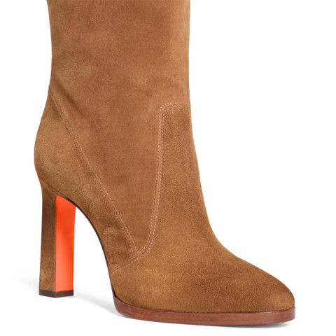 Botas de tacón alto de mujer de ante marrón claro - Santoni - 5