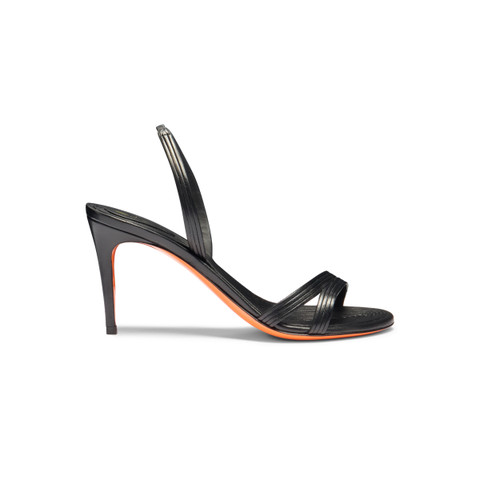 Schwarze Sandalen für Damen aus Leder mit mittelhohem Absatz - Santoni - 1