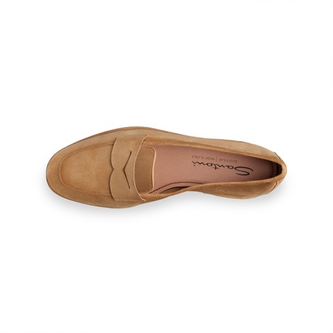 Women's beige suede Carla penny loafer - Santoni - 5
