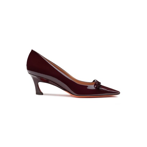Women's burgundy patent leather mid-heel pump - Santoni - 1