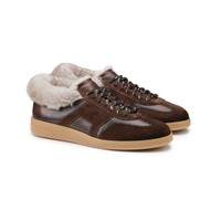 Women's dark brown suede sneaker with fur - Santoni - 2