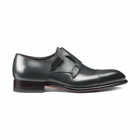Men's grey leather double-buckle shoe - Santoni - 1