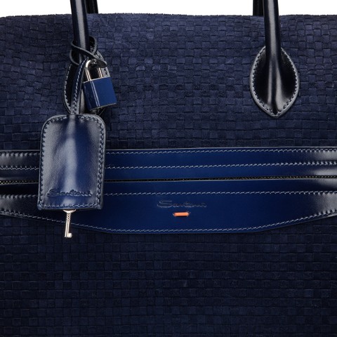 Blue suede and leather weekend bag - Santoni - 6