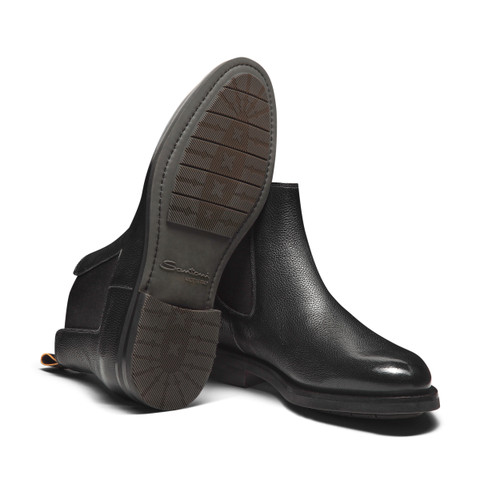 Men’s polished black leather Chelsea boot - Santoni - 4