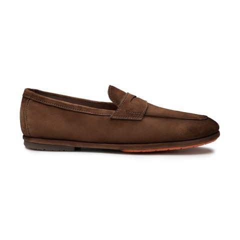 Men's brown suede Carlo penny loafer - Santoni - 1