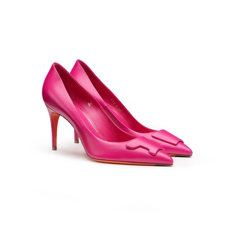 Women's pink leather high-heel Santoni Sibille pump - Santoni - 3