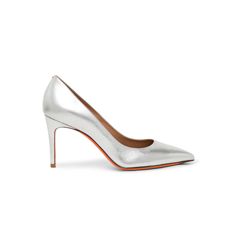 Women's silver laminated leather high-heel pump - Santoni - 1