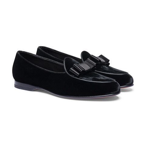 Men's black velvet Andrea loafer - Santoni - 3