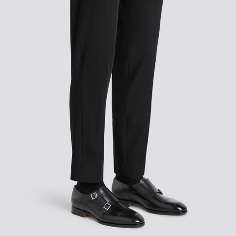 Men's black leather double monk straps shoe - Santoni - 2