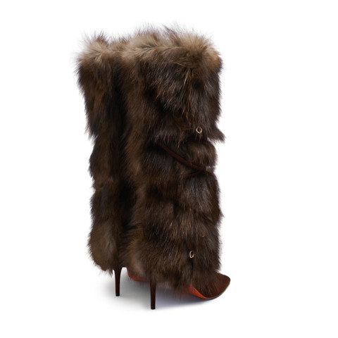 Women's dark brown leather and fox high-heel boot - Santoni - 4