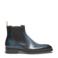 Men’s blue leather Chelsea brogue boot - Santoni - 1