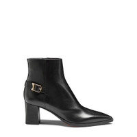 Women's black leather mid-heel ankle boot - Santoni - 1