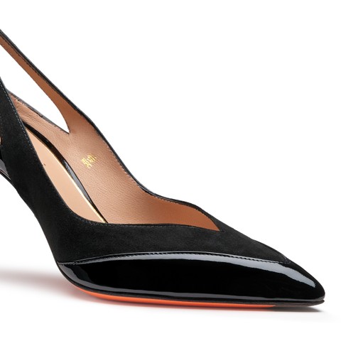 Women's black patent leather and suede high-heel pump - Santoni - 5