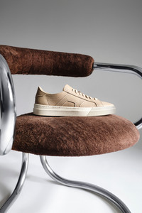 Men's beige tumbled leather Double Buckle Sneaker - Santoni - editorial