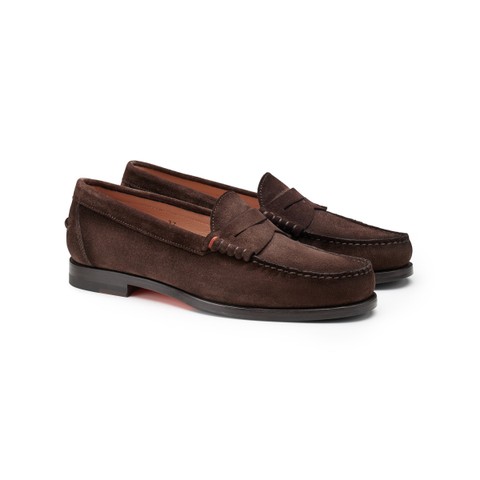 Women's dark brown suede penny loafer - Santoni - 2