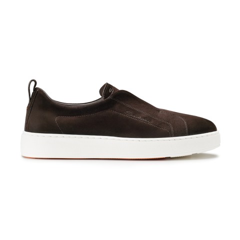 Men's dark brown suede slip-on sneaker - Santoni - 1