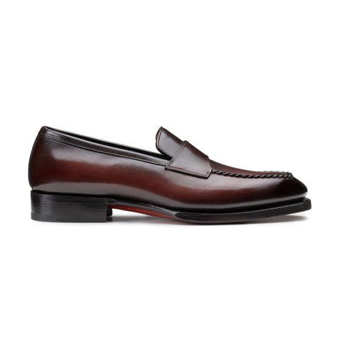 Men's dark brown leather penny loafer - Santoni - 1