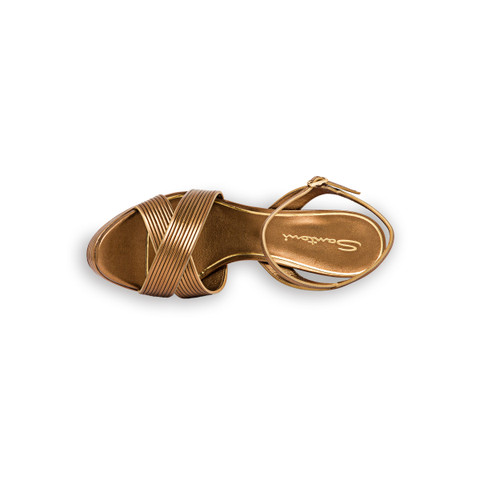 Sandale &agrave; talon haut en cuir dor&eacute; pour femme - Santoni - 5