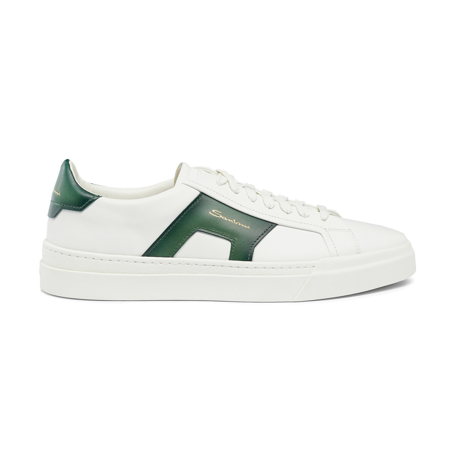 Santoni Double buckle sneaker da uomo in pelle bianca e verde