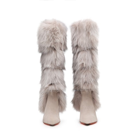 Women's natural leather and fox high-heel boot - Santoni - 3