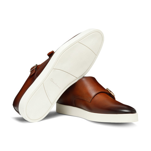 Men's brown leather double monk straps shoe - Santoni - 3