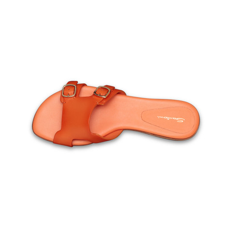Women's orange leather double-buckle slide sandal - Santoni - 4