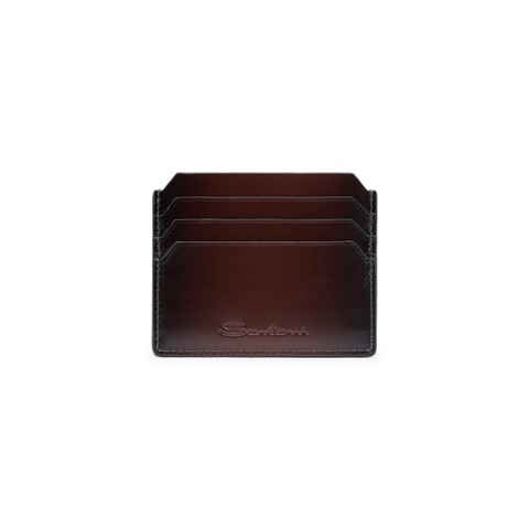 حافظة لبطاقات الائتمان من الجلد بلون بني داكن - Santoni - 1